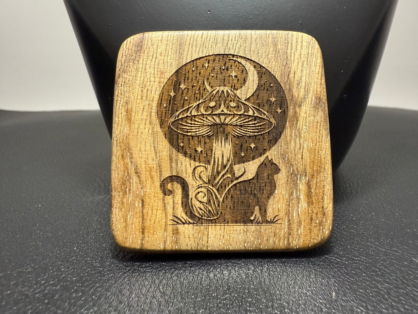 Fidget Wood square- Mystical Mushroom 187 on black limba