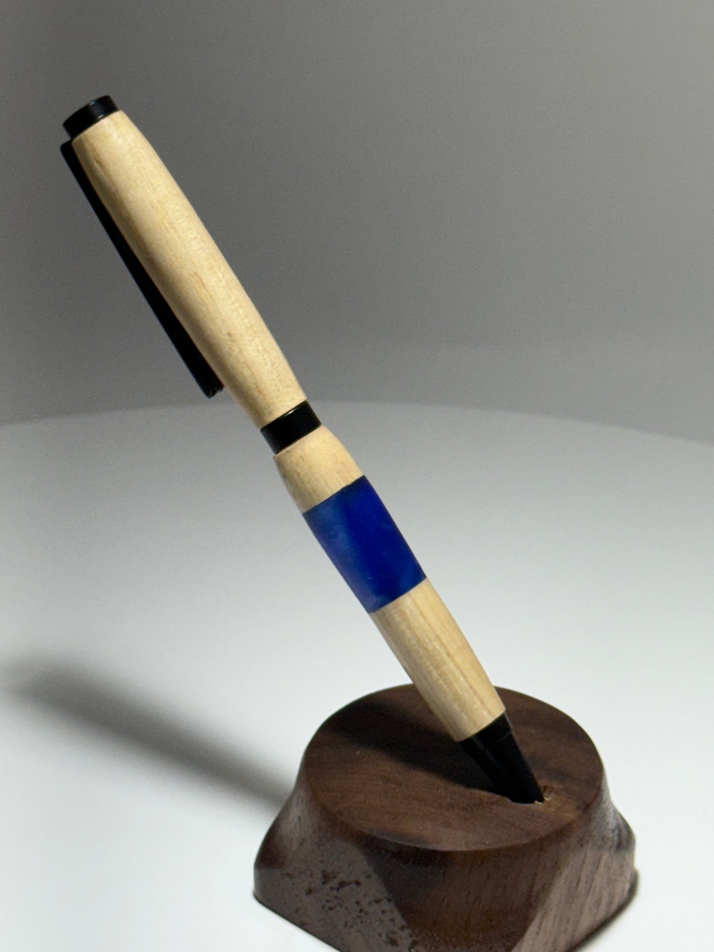 Hickory/Blue Acrylic slimline style twist pen w/black trim