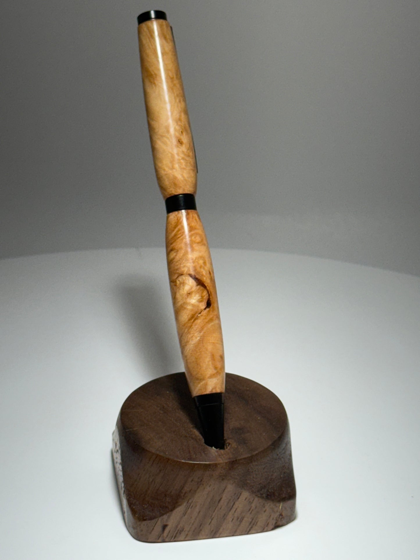 Maple Burl slimline style twist pen W/ black trim