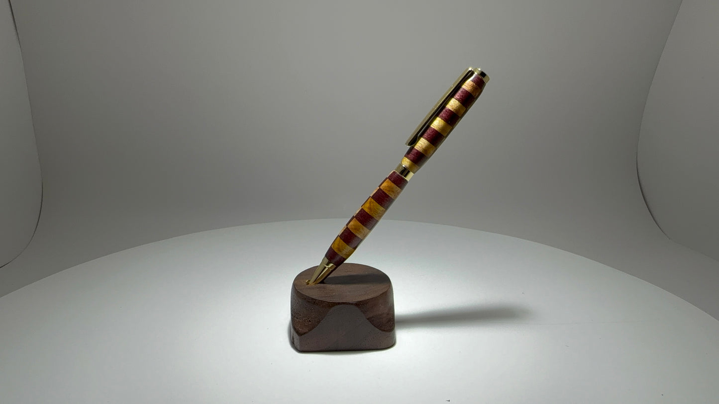 Checkered Style Canarywood-Purpleheart slimline style twist pen w/Brass trim
