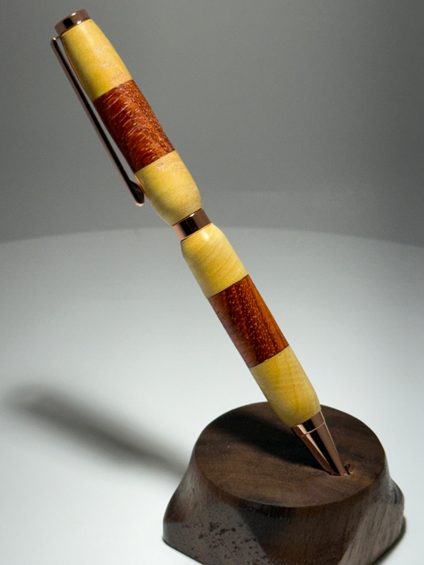 Yellow heart/Padauk slimline style twist pen w/ RoseGold trim