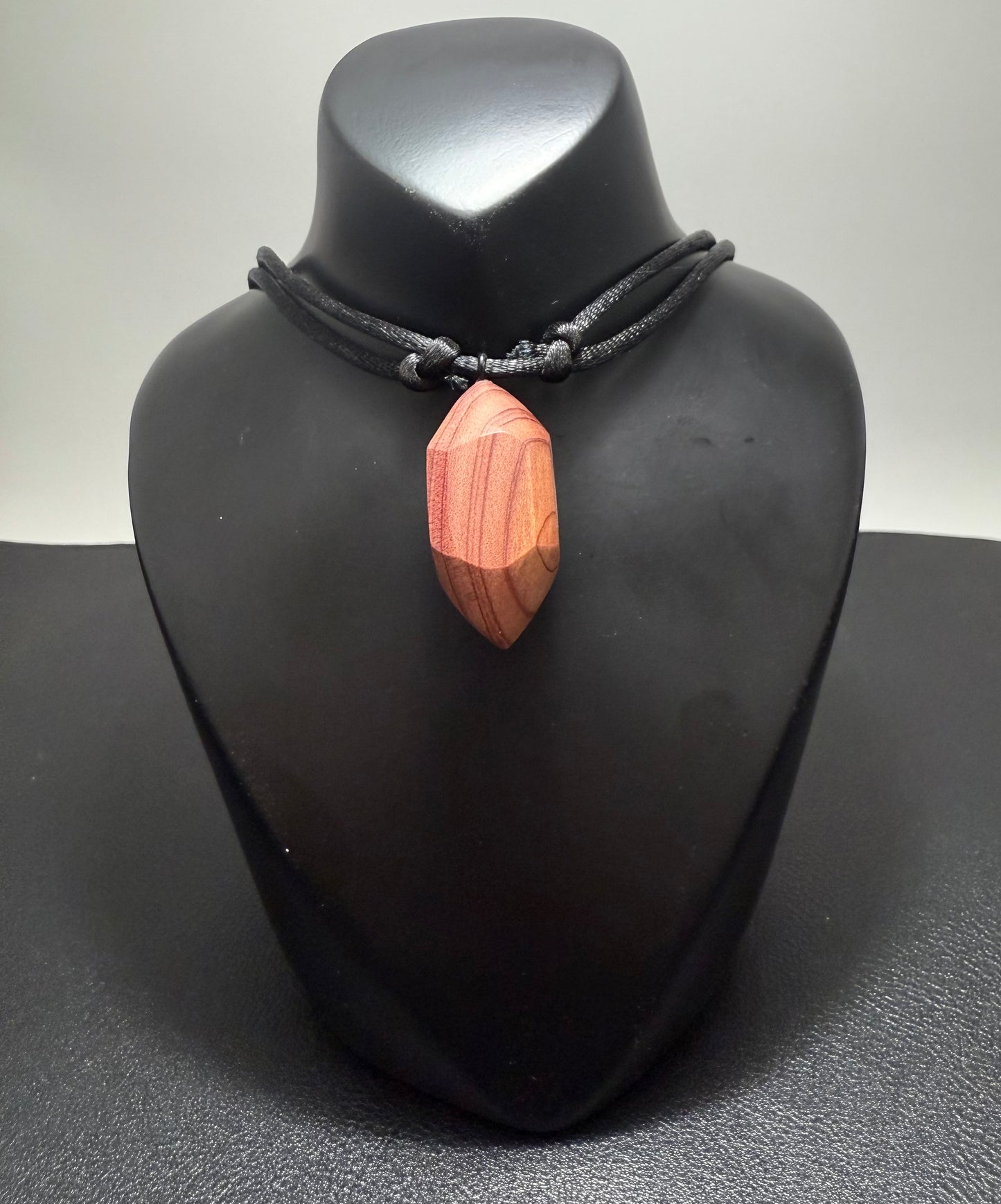 Aromatic Cedar Crystal Pendant w/ adjustable black nylon necklace