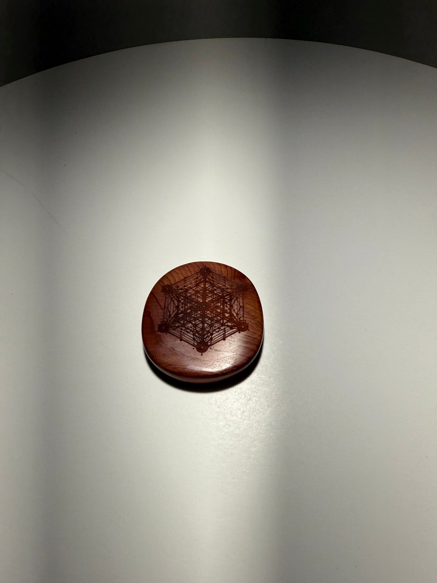 Aromatic Cedar Pocket Stone/ Fidget Palm wood Sacred Geometry #233
