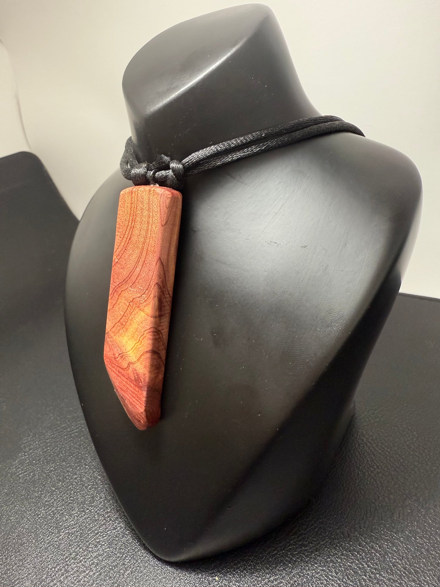 Aromatic Cedar Figured Pendant w/black nylon necklace