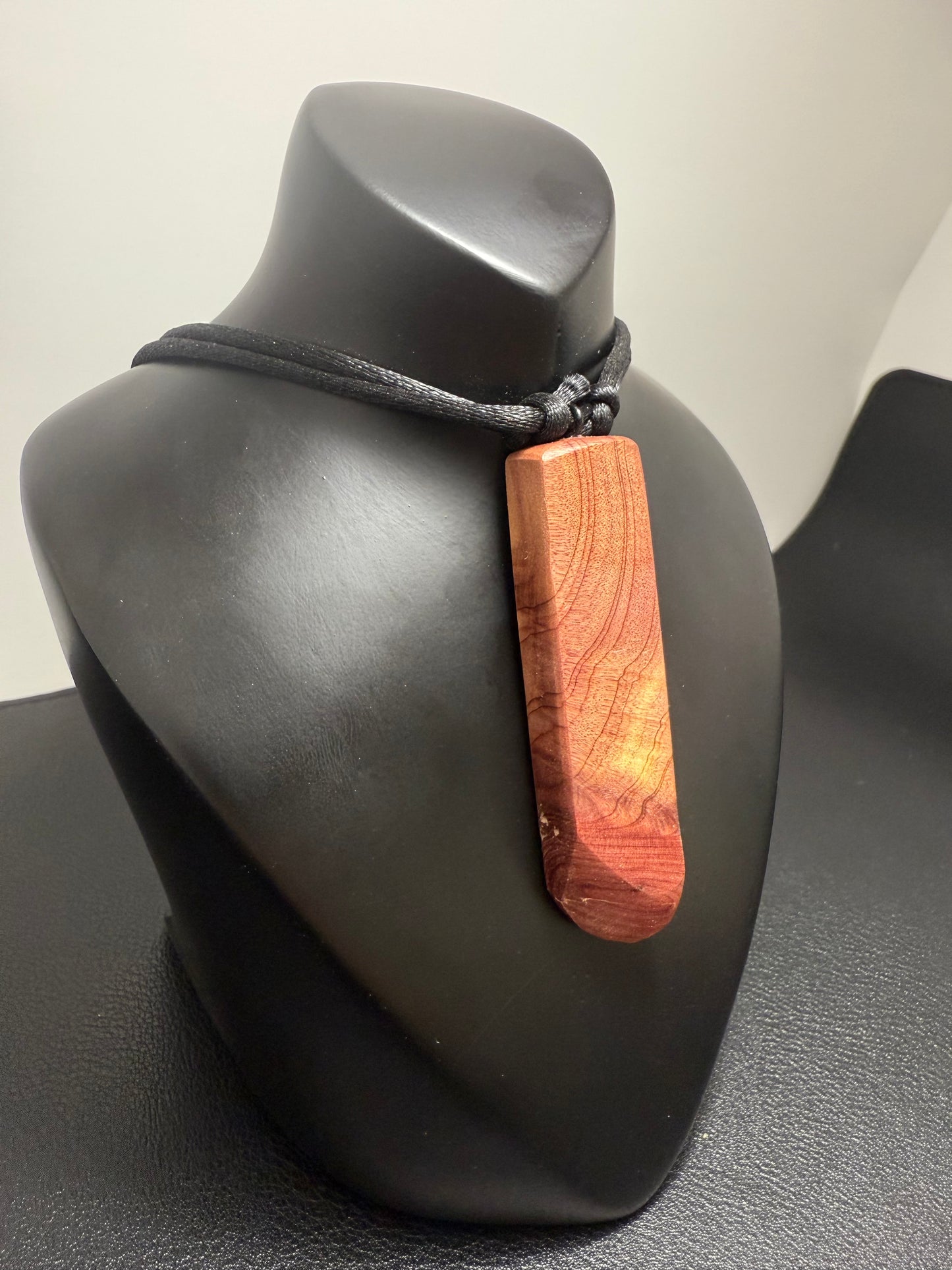 Aromatic Cedar Figured Pendant w/black nylon necklace