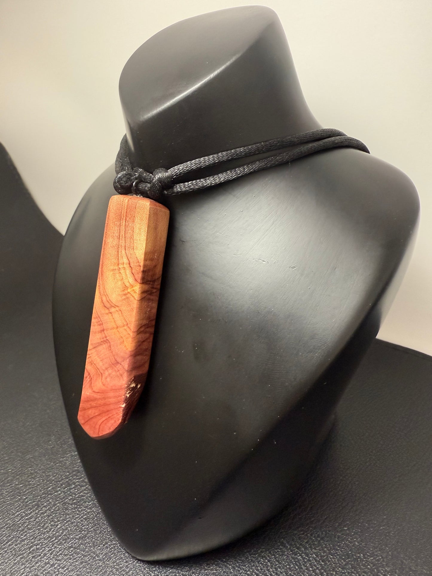 Aromatic Cedar Figured Pendant w/black nylon necklace