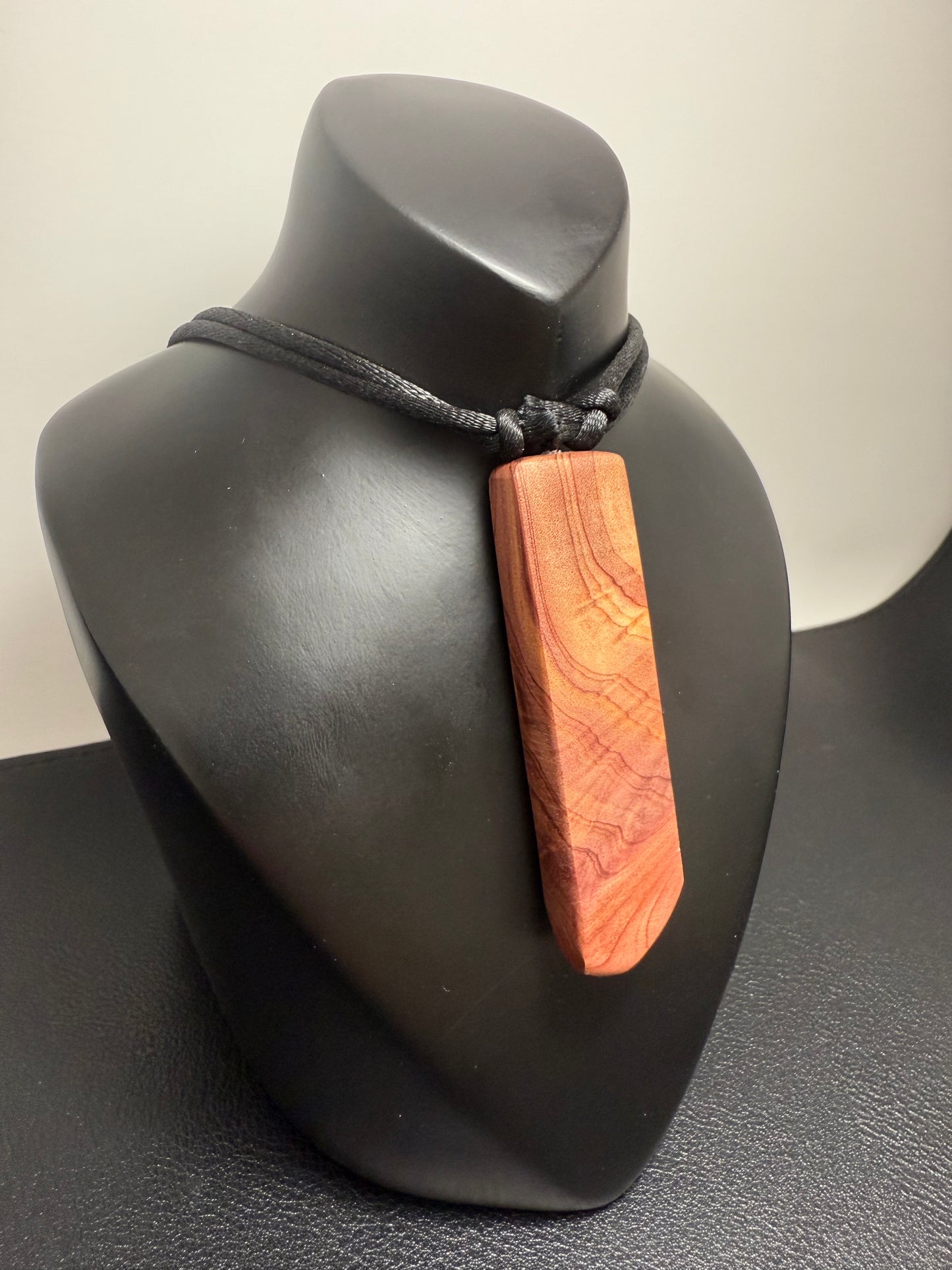 Aromatic Cedar Figured Pendant w/black nylon necklace