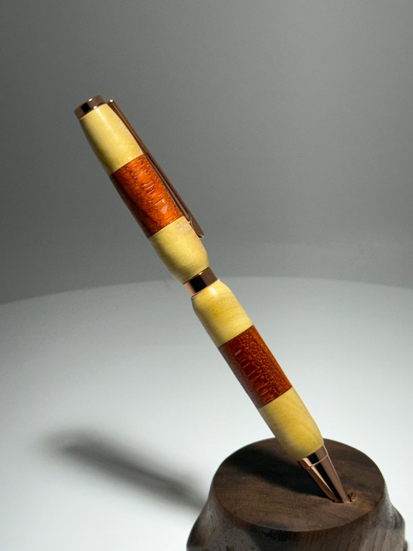 Yellow heart/Padauk slimline style twist pen w/ RoseGold trim