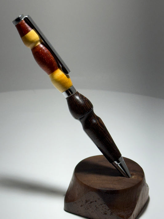 Padauk/yellowheart/Wenge slimline style twist pen w/ silver trim