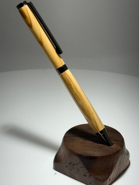 Olivewood slimline style twist pen w/ gunstock trim