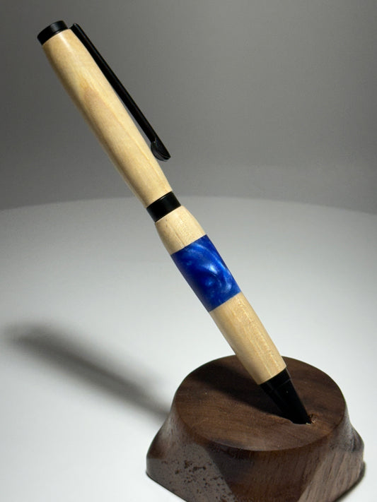 Hickory/Blue Acrylic slimline style twist pen w/black trim