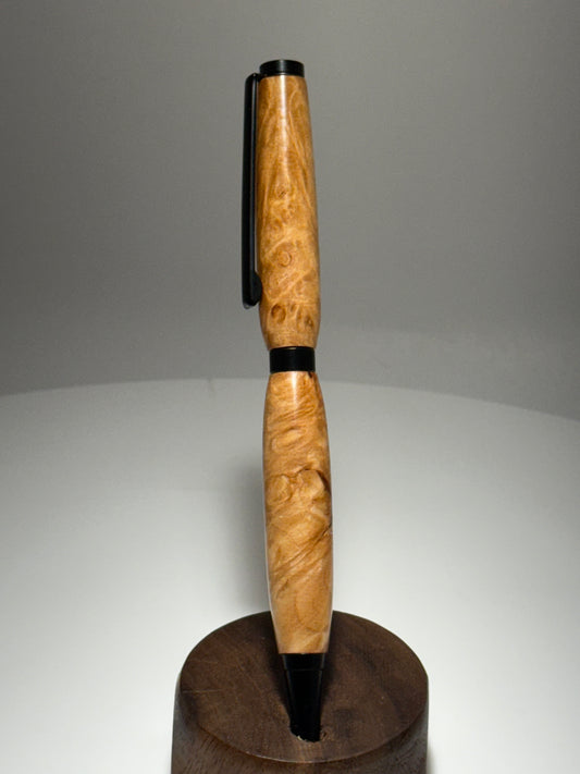 Maple Burl slimline style twist pen W/ black trim