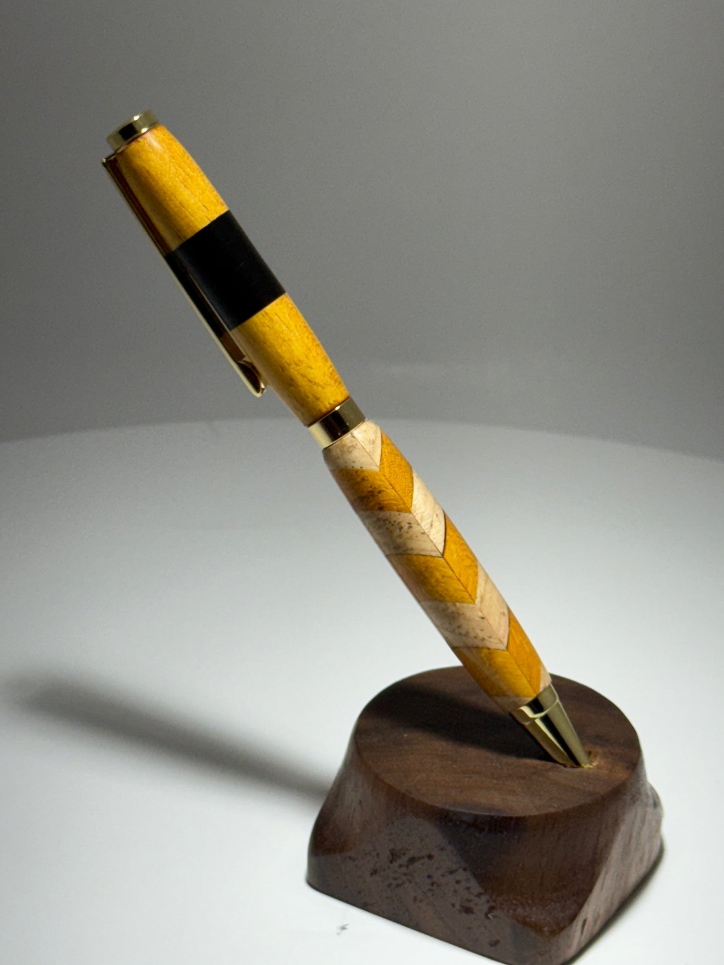 Hickory/Arg. Osage Orange/Ebony slimline style twist pen W/Brass trim