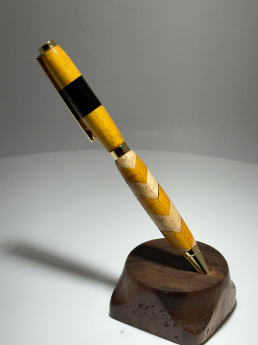 Hickory/Arg. Osage Orange/Ebony slimline style twist pen W/Brass trim