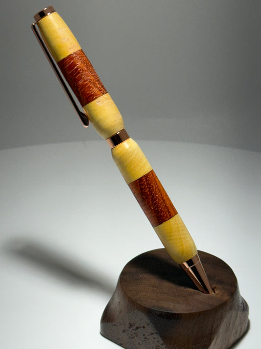 Yellow heart/Padauk slimline style twist pen w/ RoseGold trim