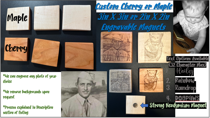 Custom Engraved Wood Magnet - Cherry or Maple options