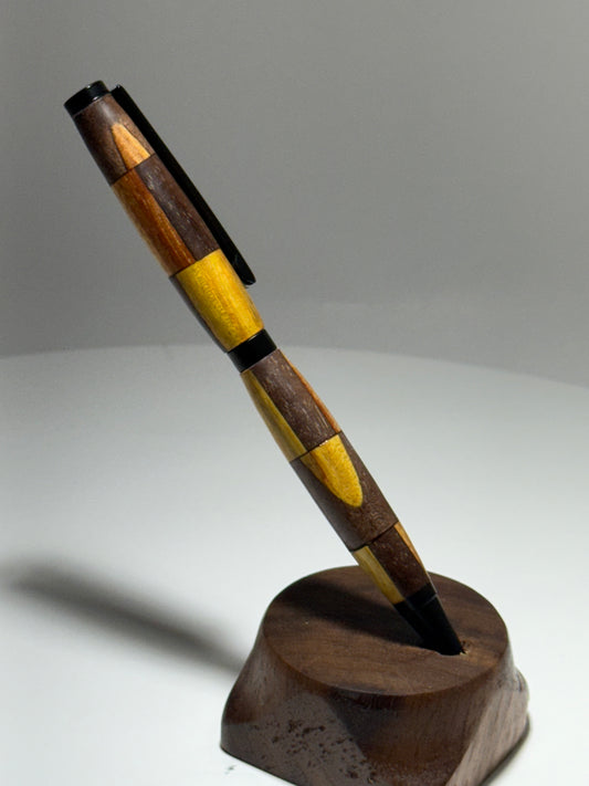Black walnut/ Canarywood slimline style twist pen W/black trim