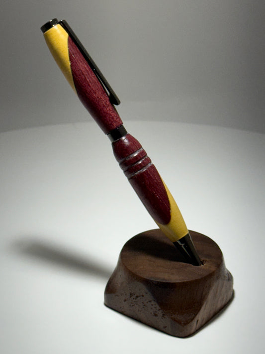 Purpleheart/Yellowheart slimline style twist pen W/gunstock trim