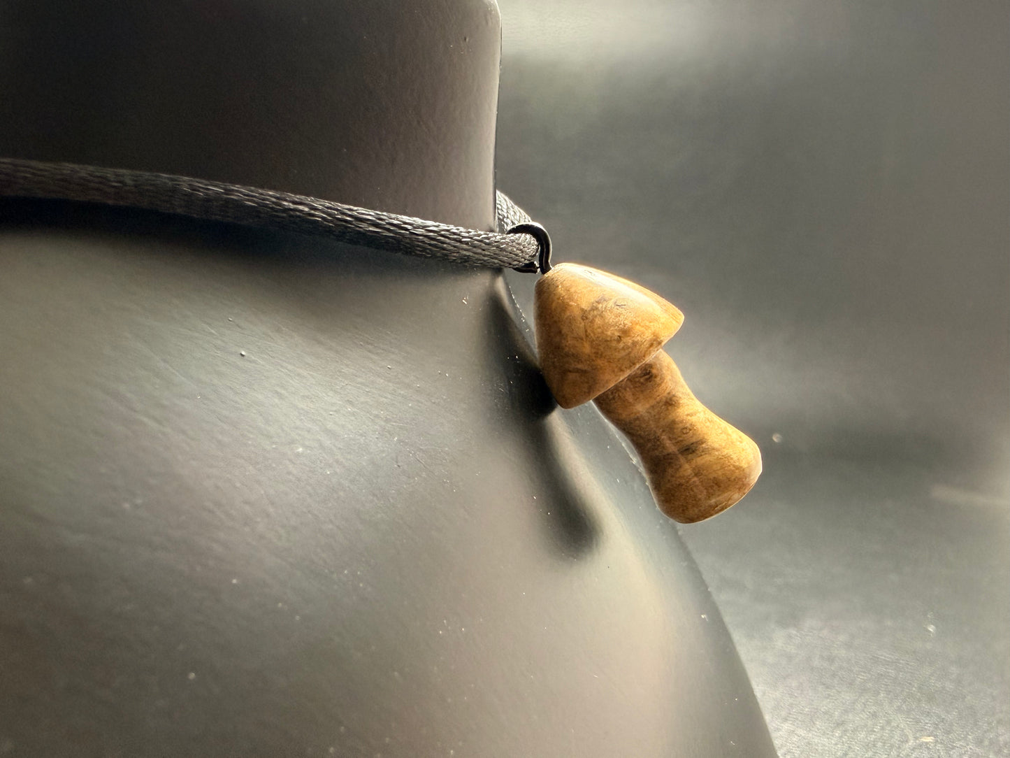 Maple Burl Mushroom Pendant w/ silky nylon necklace