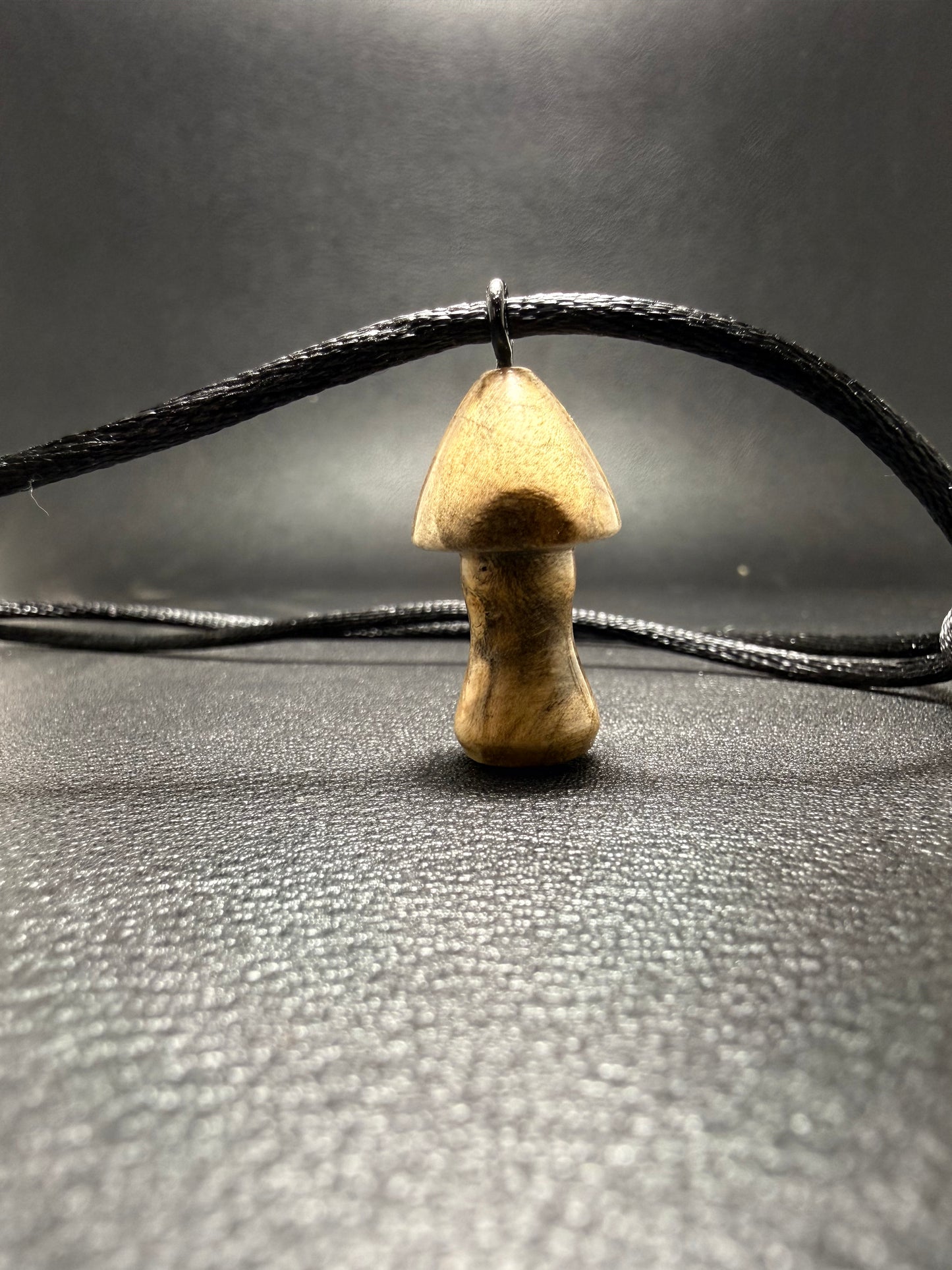 Maple Burl Mushroom Pendant w/ silky nylon necklace
