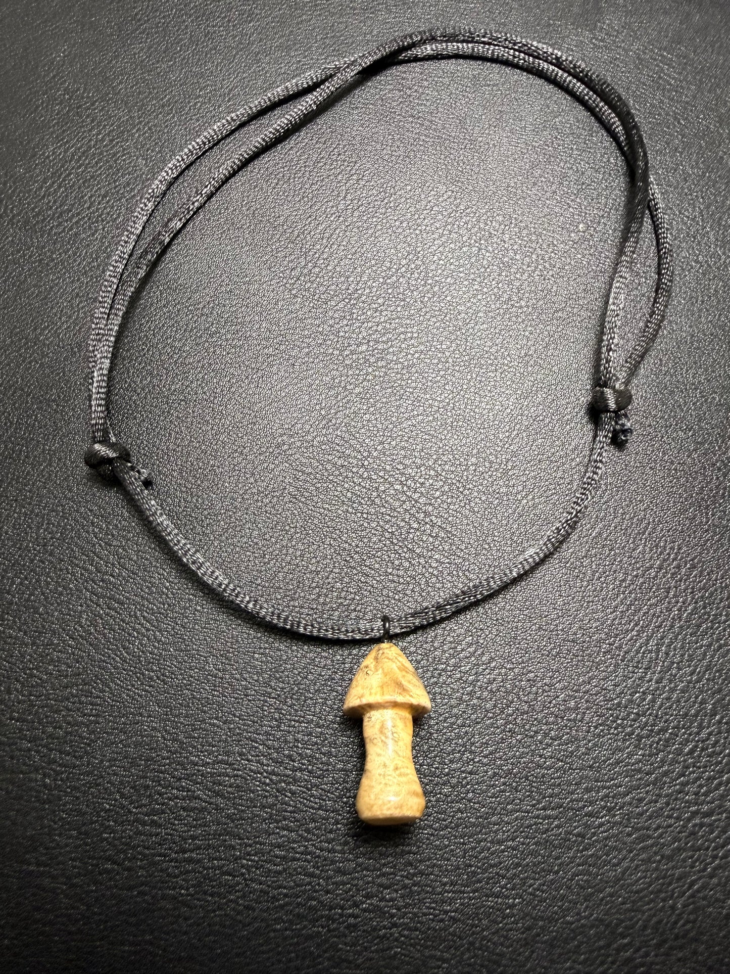 Maple Burl Mushroom Pendant w/ silky nylon necklace