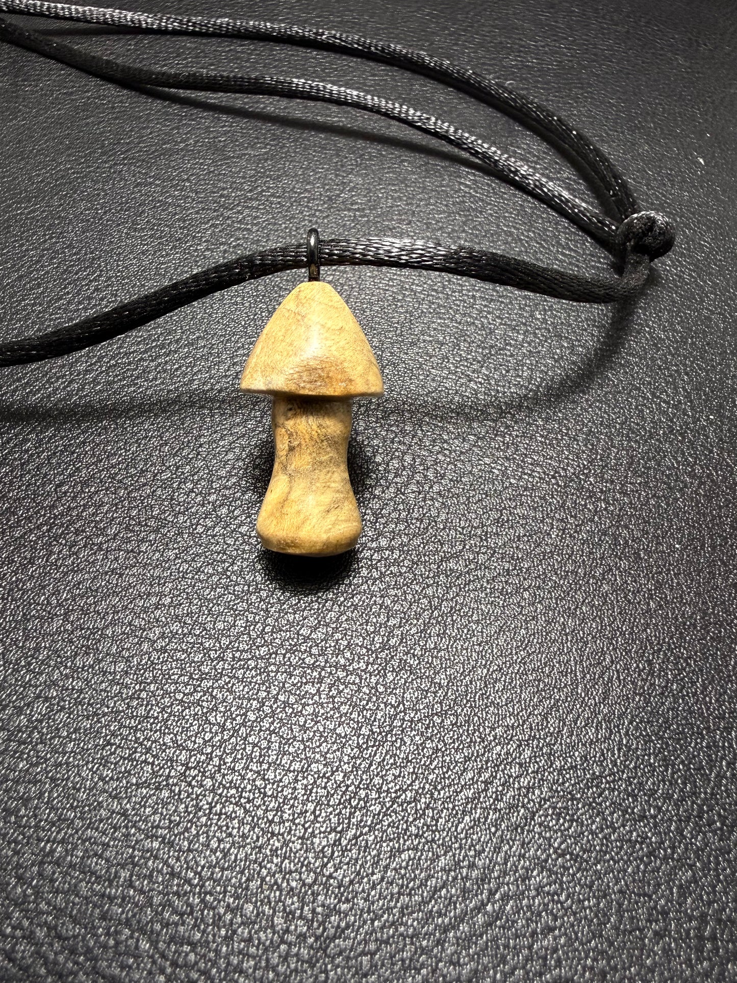 Maple Burl Mushroom Pendant w/ silky nylon necklace