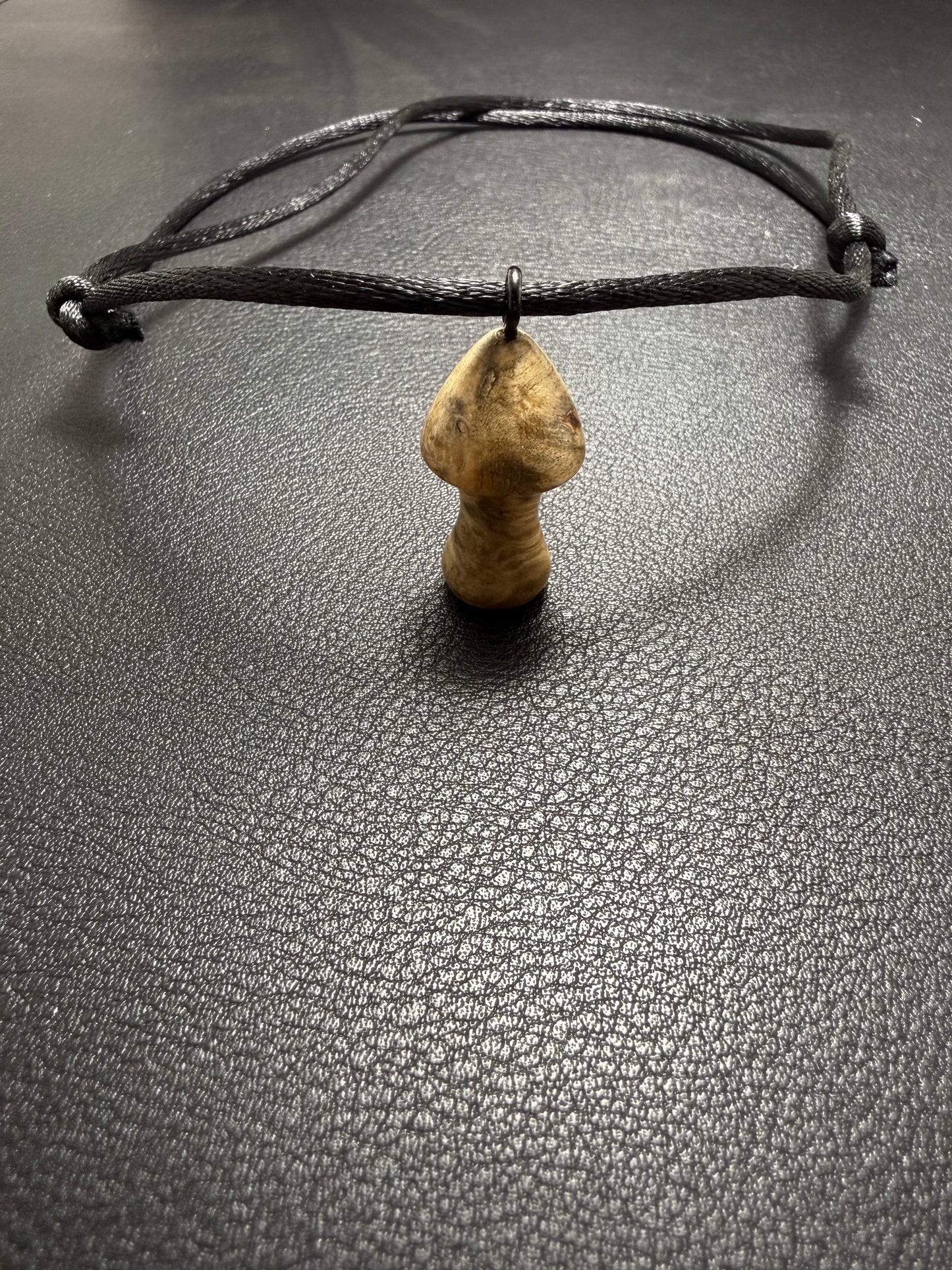 Maple Burl Mushroom Pendant w/ silky nylon necklace