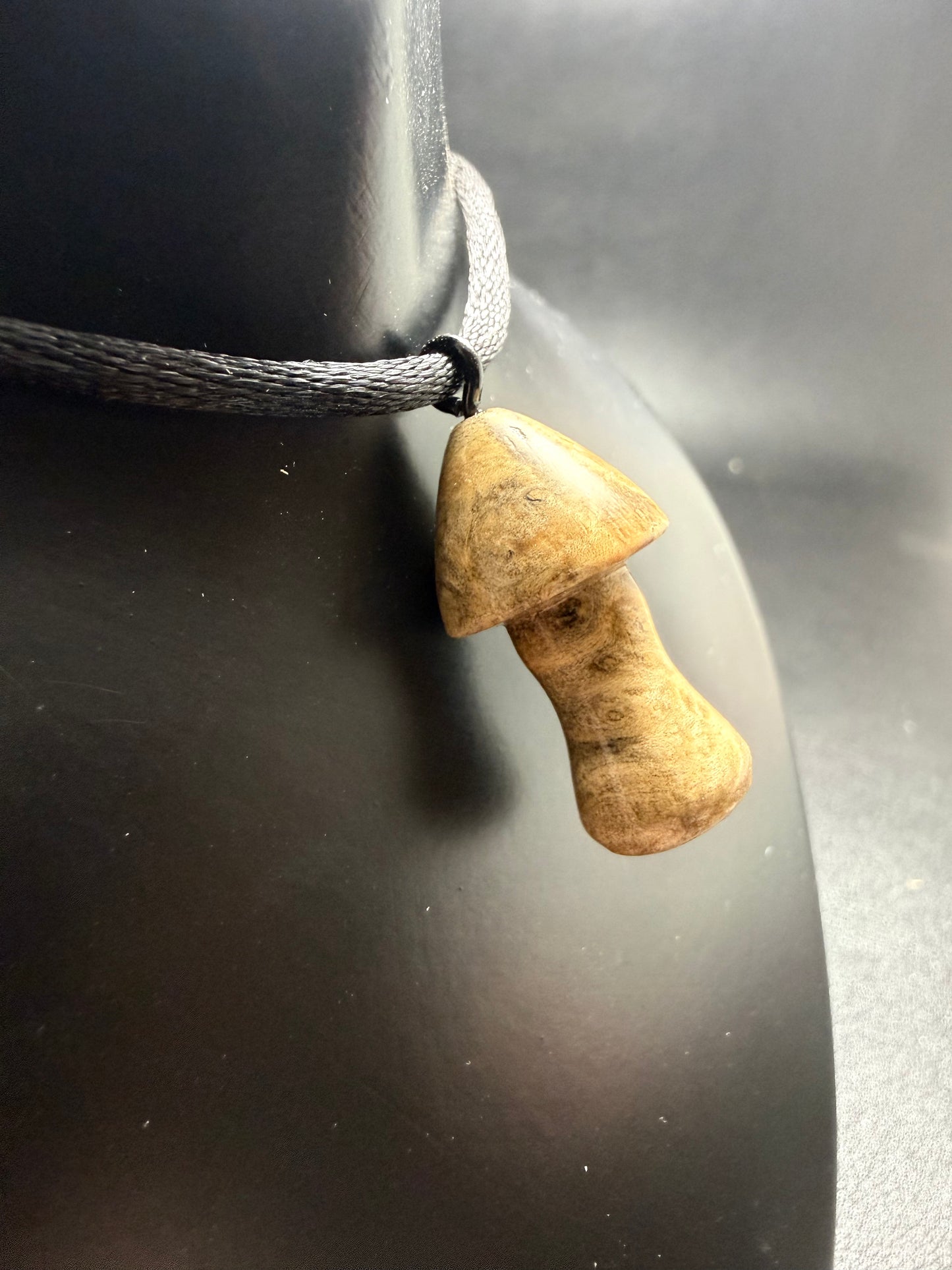 Maple Burl Mushroom Pendant w/ silky nylon necklace