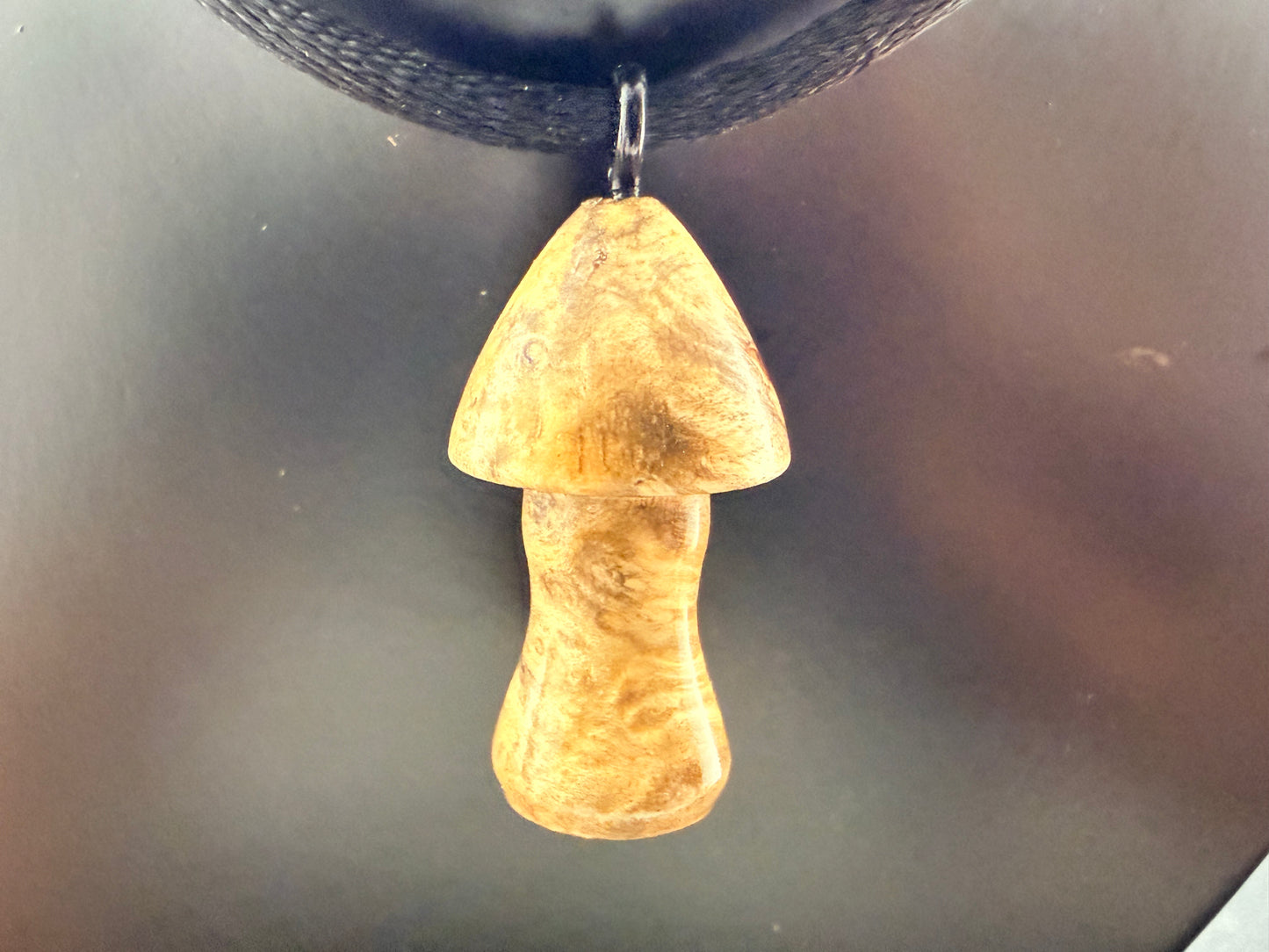 Maple Burl Mushroom Pendant w/ silky nylon necklace