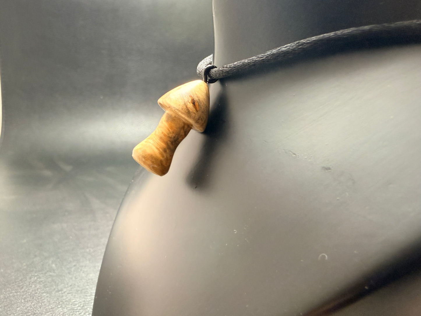 Maple Burl Mushroom Pendant w/ silky nylon necklace