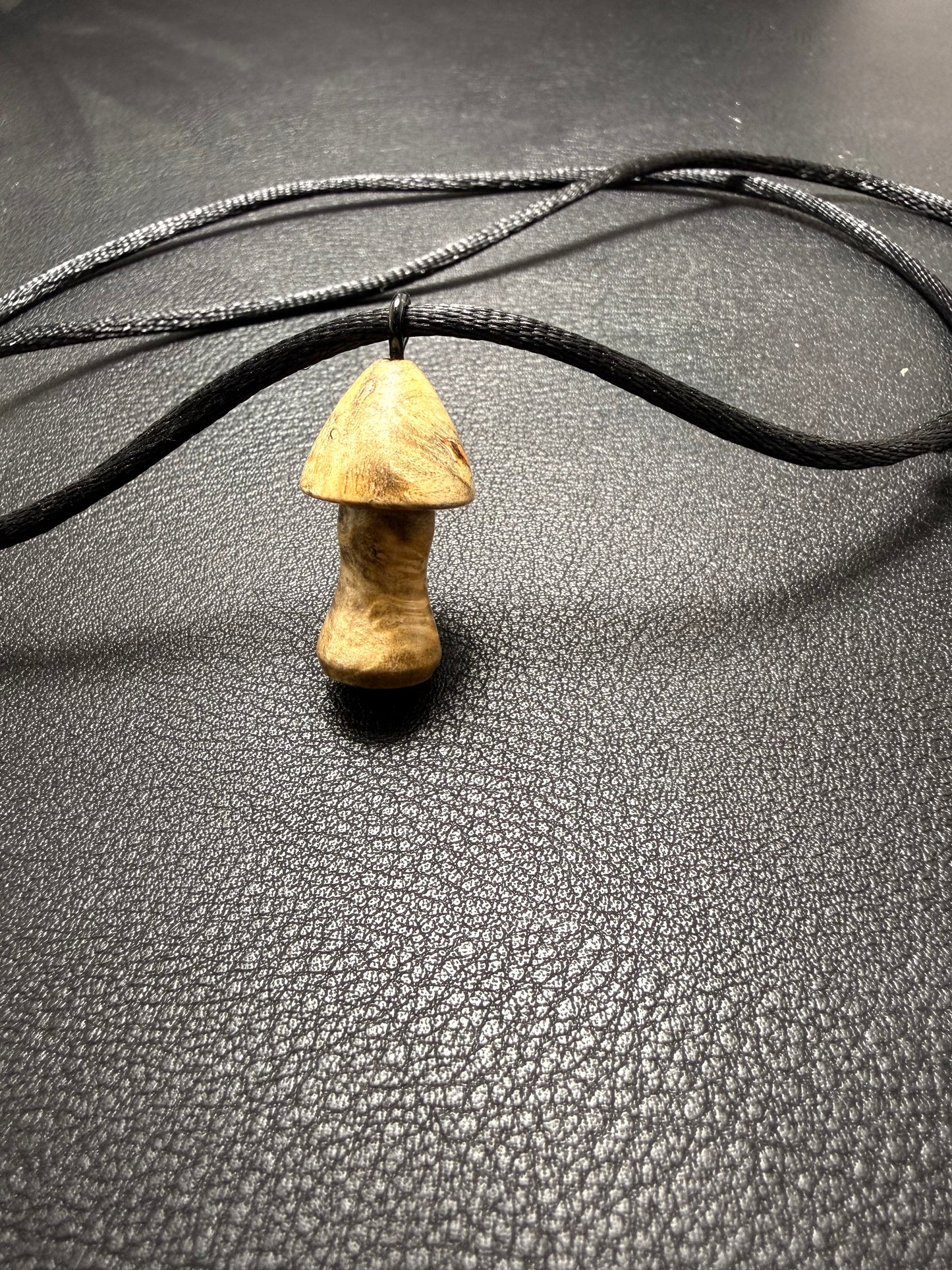 Maple Burl Mushroom Pendant w/ silky nylon necklace