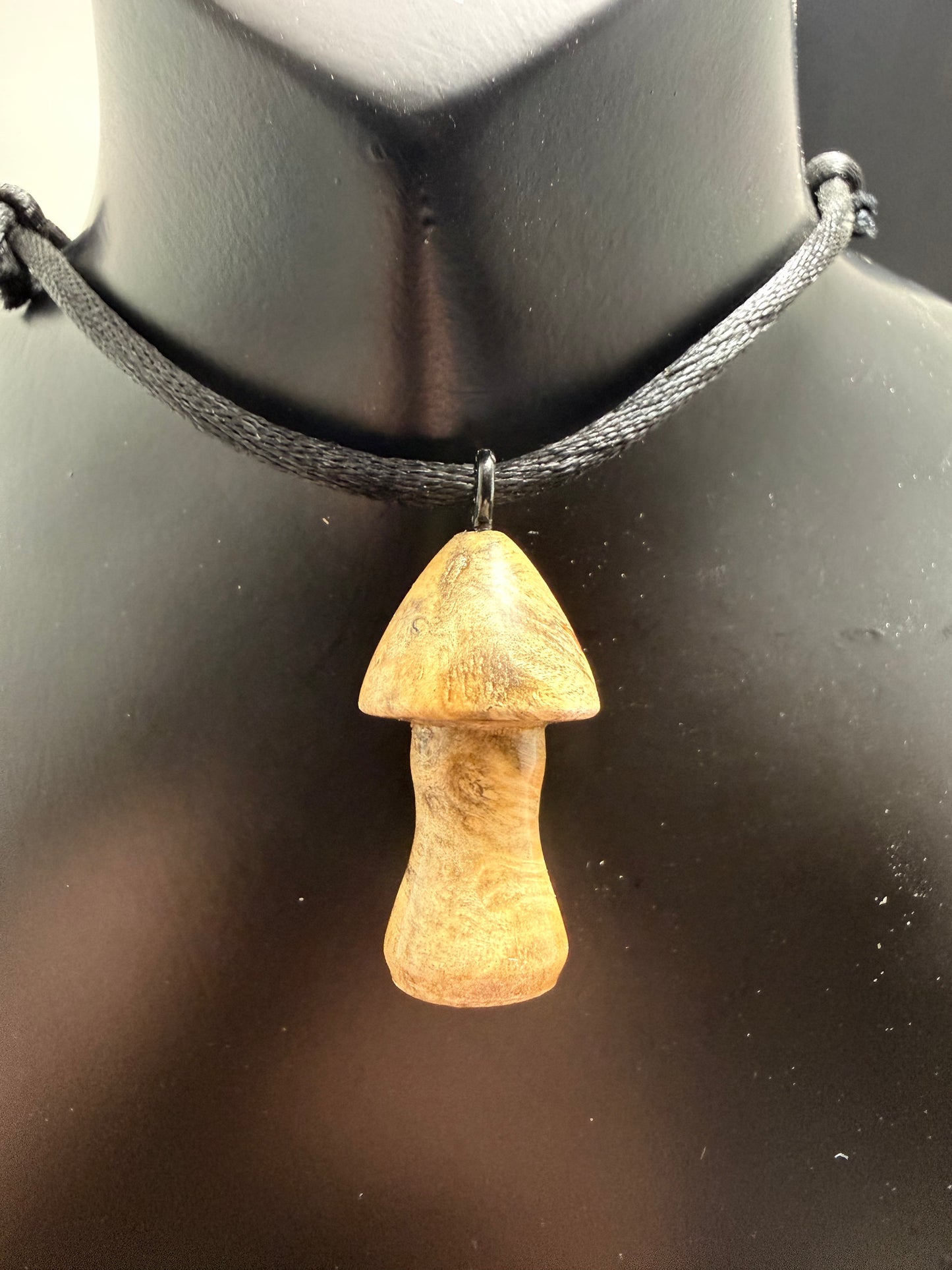 Maple Burl Mushroom Pendant w/ silky nylon necklace