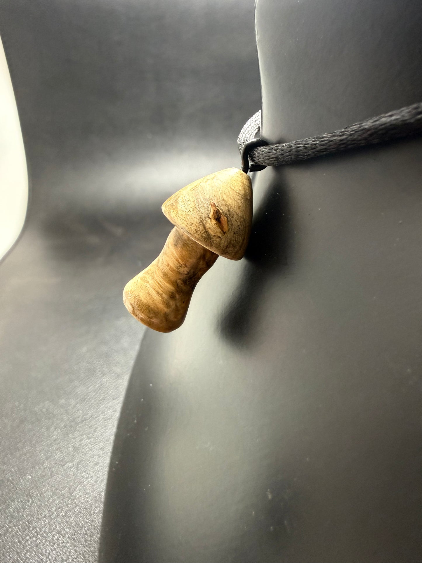 Maple Burl Mushroom Pendant w/ silky nylon necklace