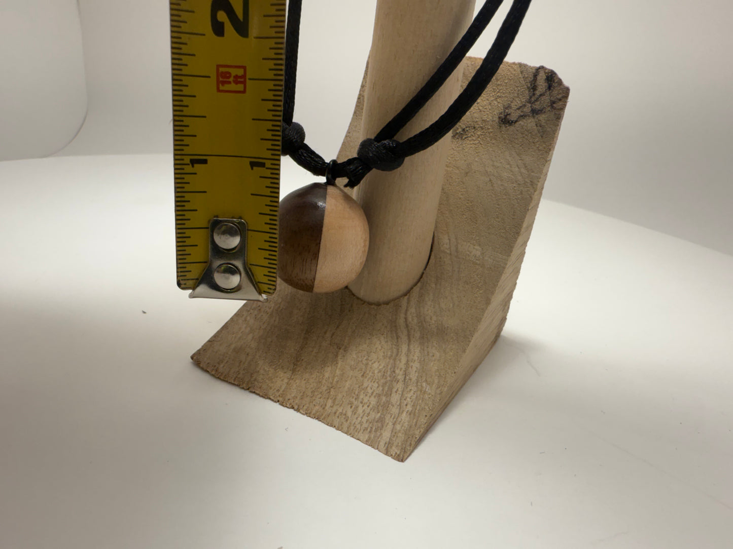 Black Walnut & Hard Maple Sphere Pendant w/adjustable black nylon necklace