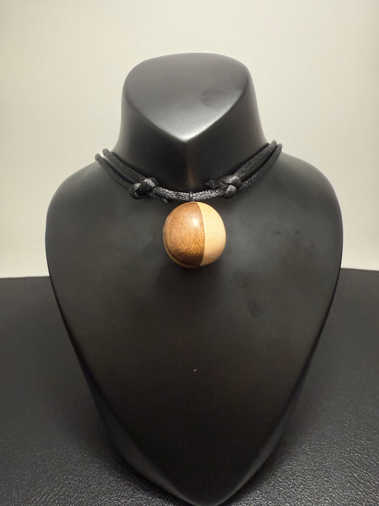 Black Walnut & Hard Maple Sphere Pendant w/adjustable black nylon necklace