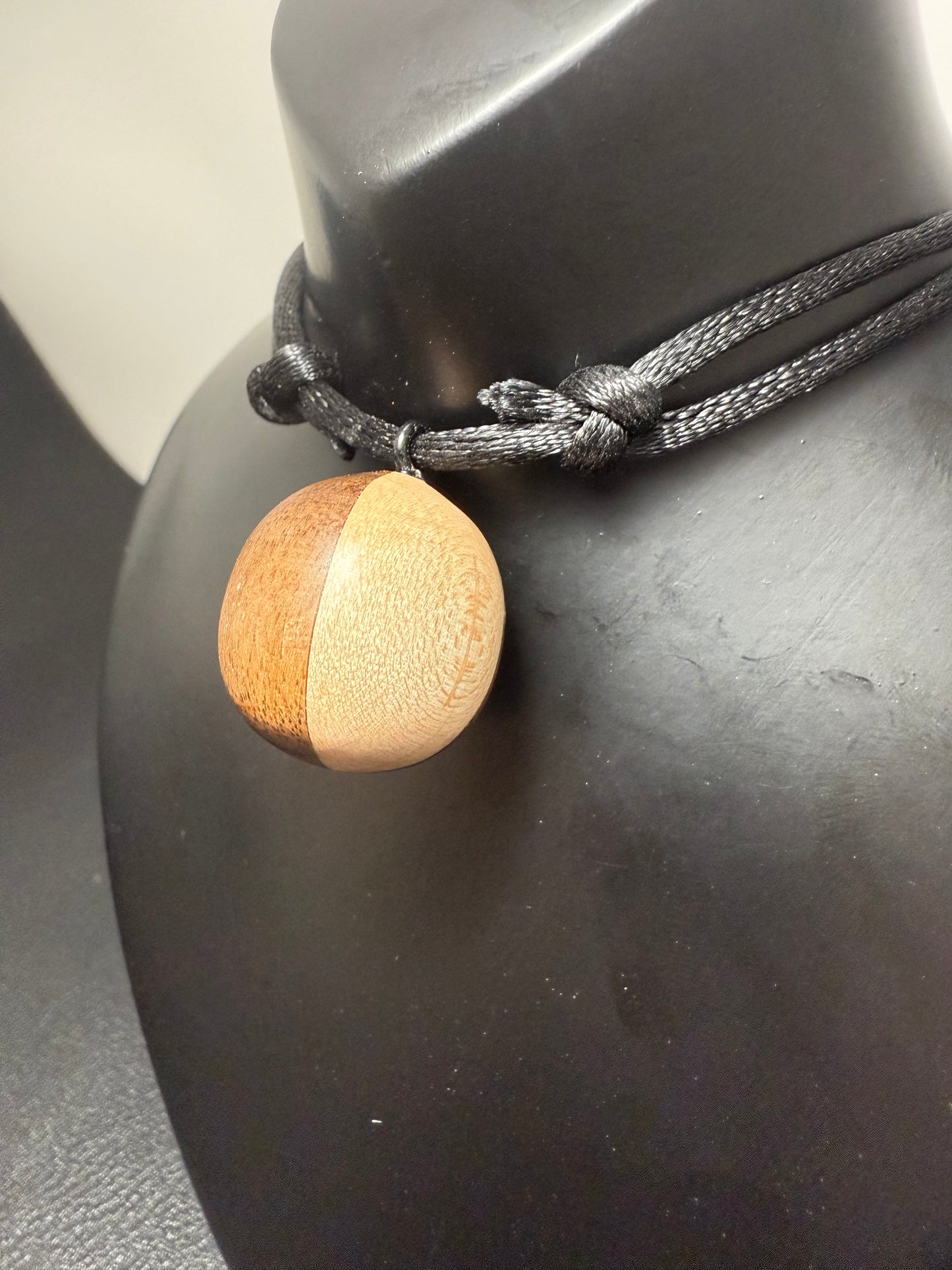 Black Walnut & Hard Maple Sphere Pendant w/adjustable black nylon necklace