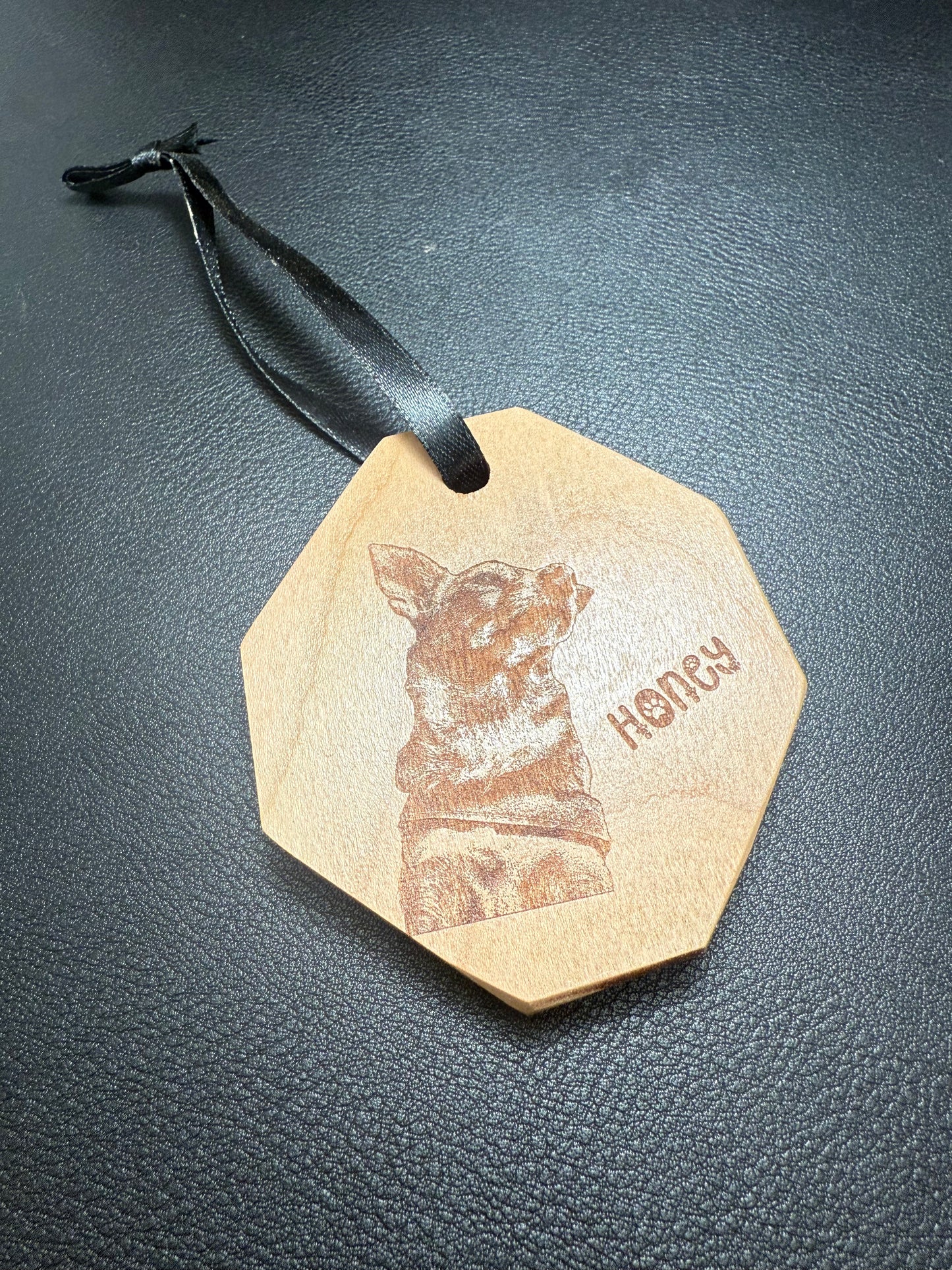 Custom Cherry Wood Ornament - Pet Portrait style