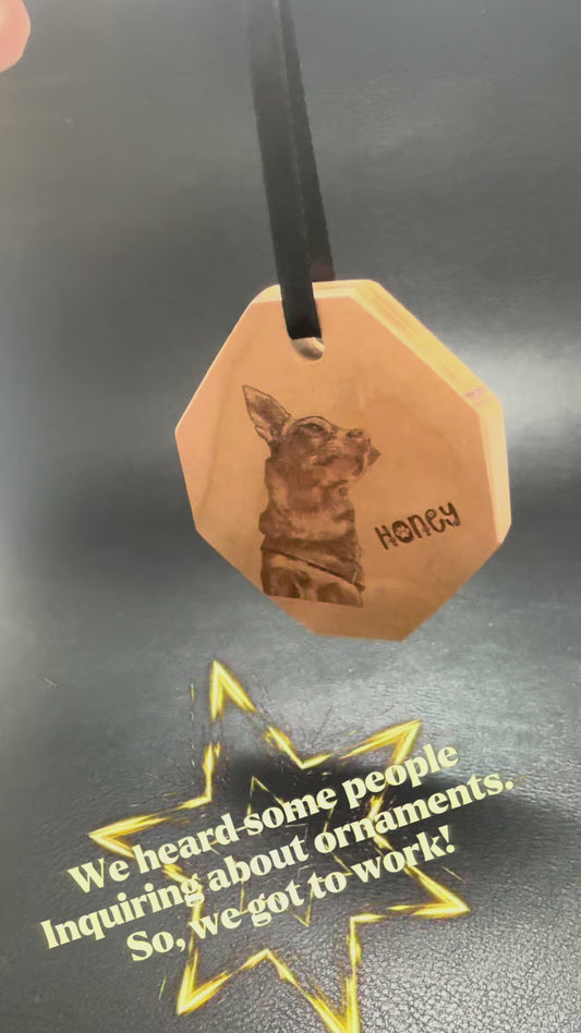 Custom Cherry Wood Ornament - Pet Portrait style