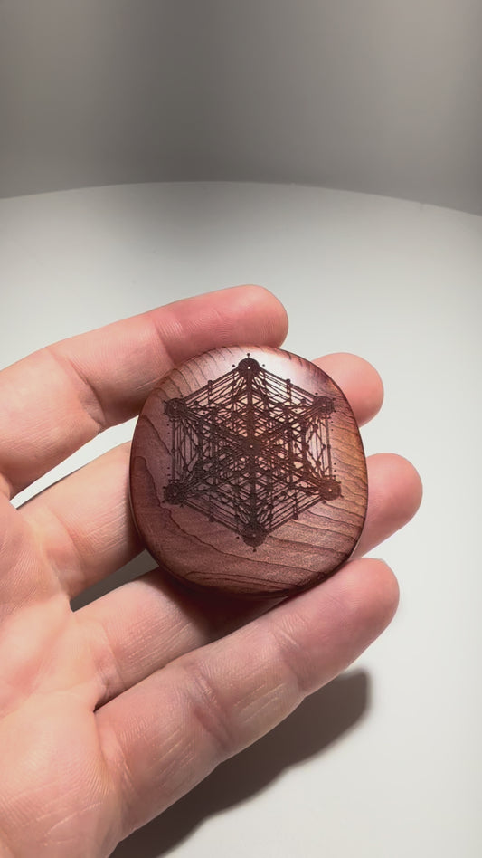 Aromatic Cedar Pocket Stone/ Fidget Palm wood Sacred Geometry #233